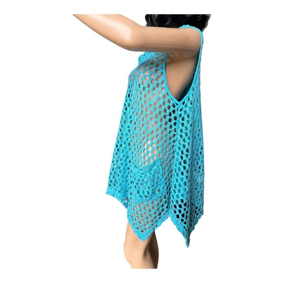 Kaktus sleeveless Tunic Open Weave Crochet Lagenlook Boho in blue size large - Picture 10 of 12